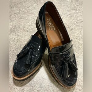 Franco Sarto Carolynn Inky Navy Faux Patent Loafer Tassel Accent Preppy WM SZ 7W